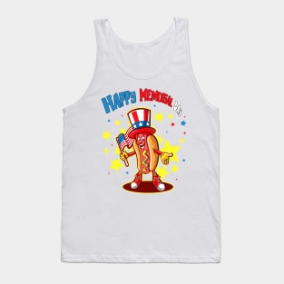 Happy Memorial Day Hot Dog American Flag Patriotic Summer USA Funny Tank Top